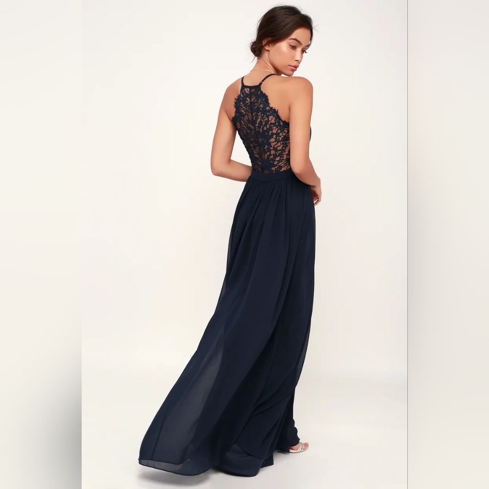 Lulus Navy Lace Back Maxi Dress